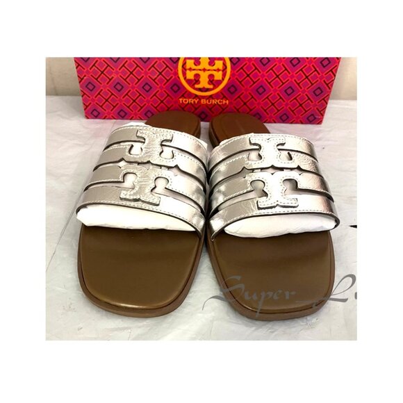 NEW Tory Burch Women's Ines Cage Metallic Leather Slide - Picture 6 of 9